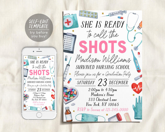 Nurse Graduation Invitation Editable Template