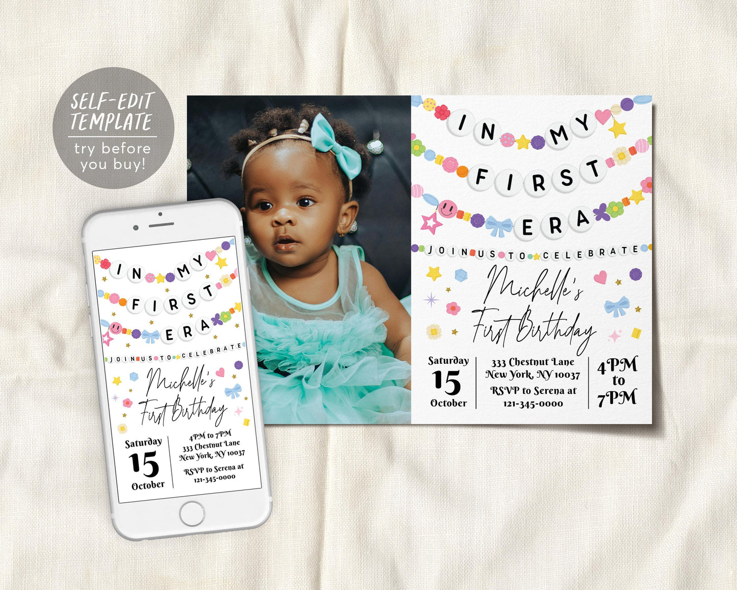 In My First Era Invitation With Photo Editable Template