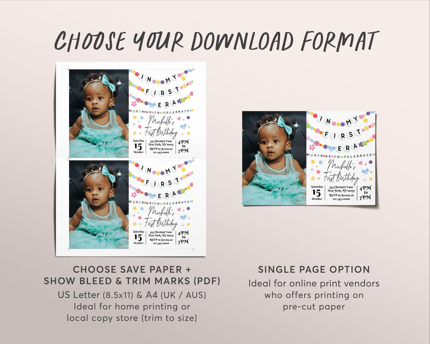 In My First Era Invitation With Photo Editable Template, First Birthday Friendship Bracelet Party Invite, Kids Birthday Era Girl Eras Evite