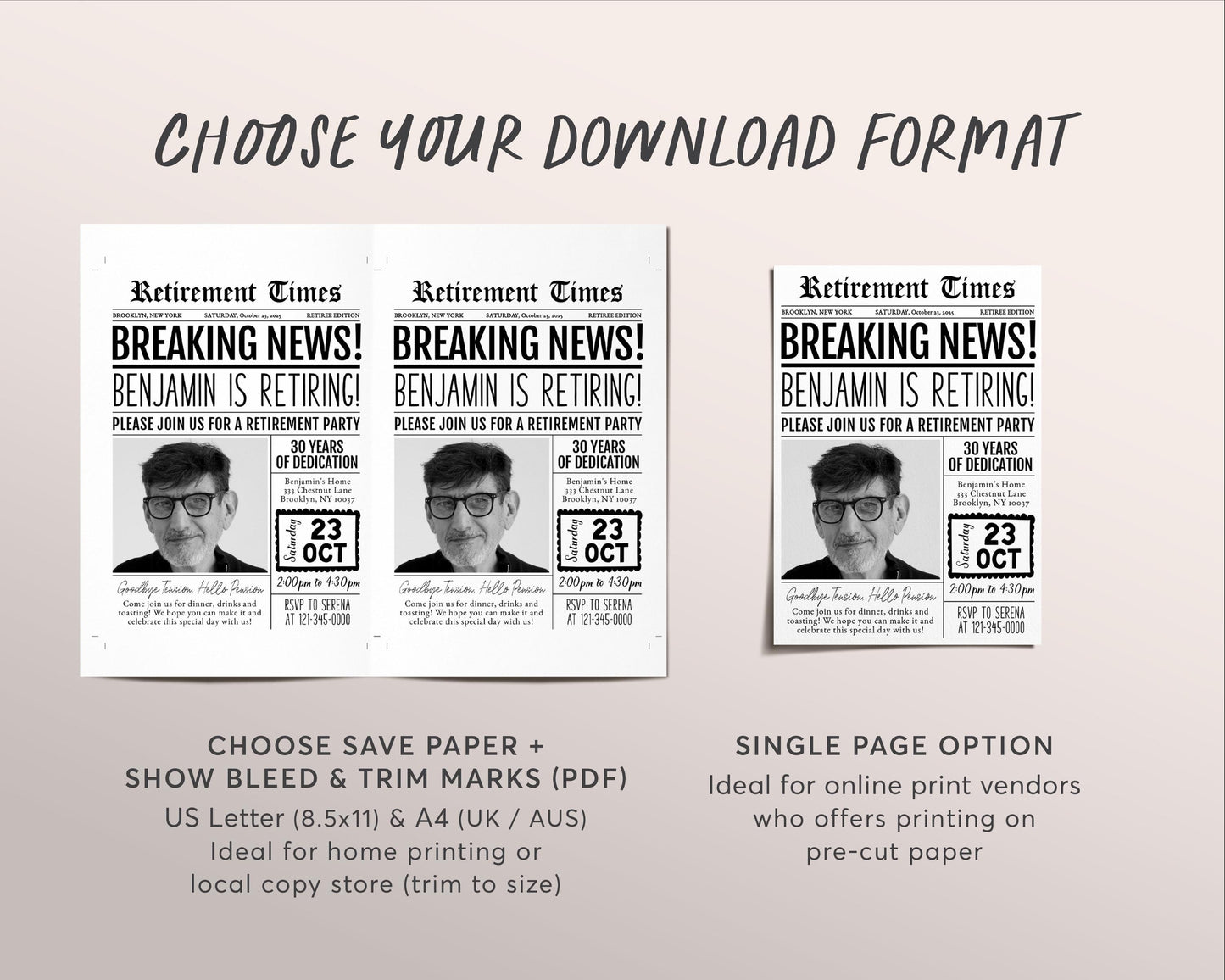 Retirement Newspaper Invitation Editable Template, Retirement Surprise Party Any Job Newspaper Invite, Retire Career Farewell Card Evite