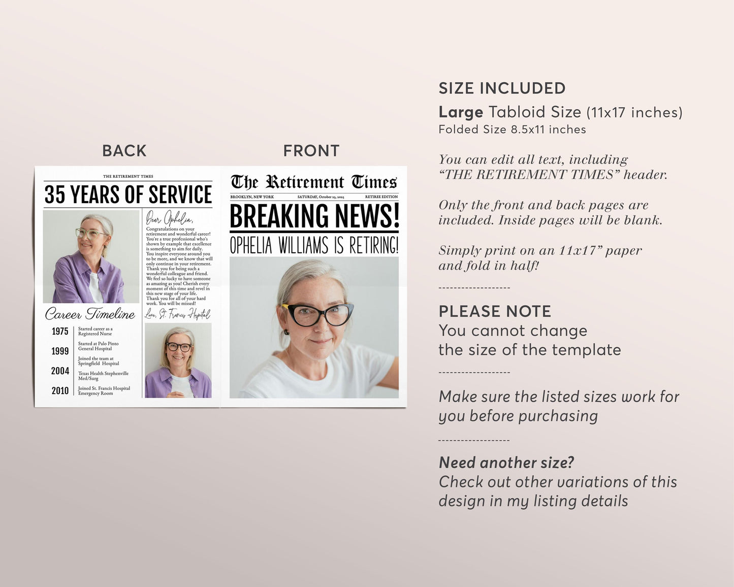 Retirement Newspaper Bouquet Wrap Editable Template, Retirement Party Newspaper Flower Wrap, Work Anniversary Poster Gift Career Timeline