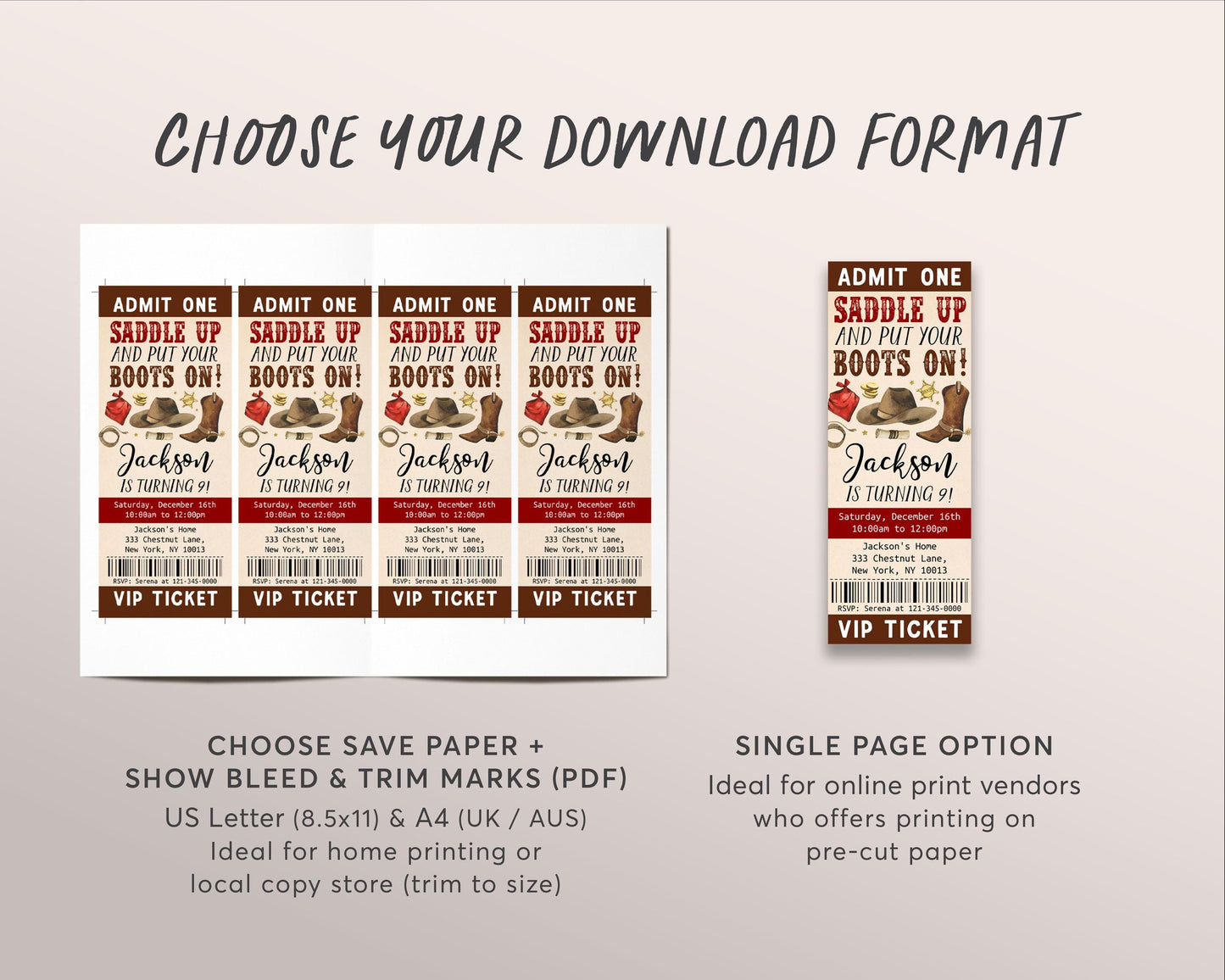 Rodeo Birthday Ticket Invitation Editable Template, Cowboy Country Western Wild West Party Invite, Boy Saddle Up Ranch Southwestern Evite