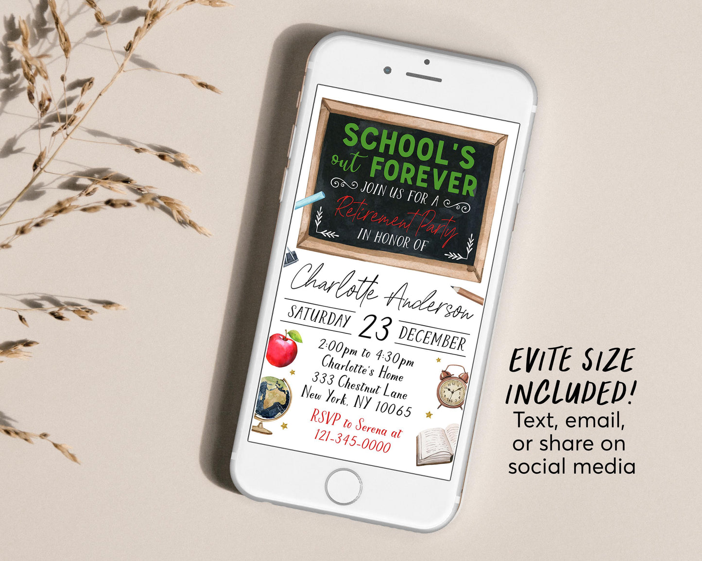 Teacher Retirement Invitation Editable Template, School's Out Forever Party Invite, Principal Professor Surprise Retirement Celebration