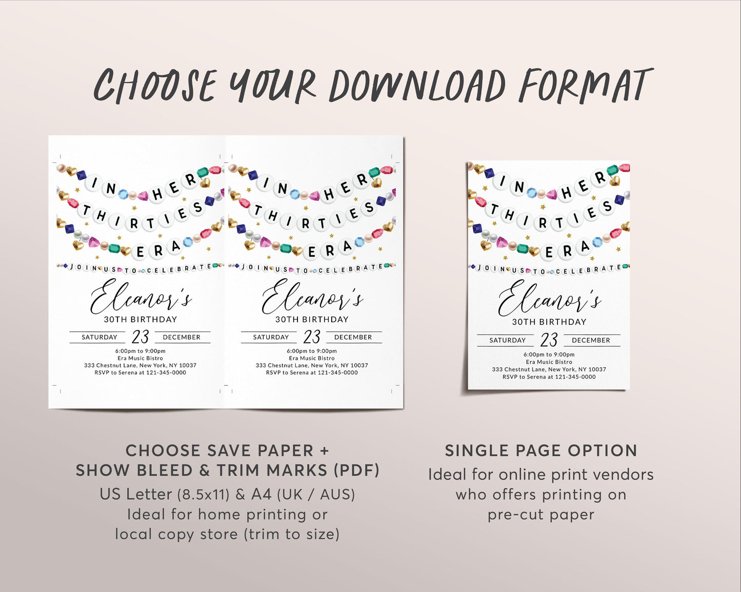 In My Thirties Era Invitation Editable Template, Friendship Bracelet Party Invite, Thirtieth 30th Birthday Girl Eras Music Party Gems Evite