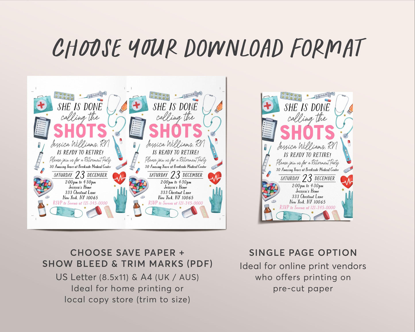 Nurse Retirement Invitation Editable Template, She Is Done Calling The Shots Retire Invite, Surprise RN Retirement Party Medical Evite