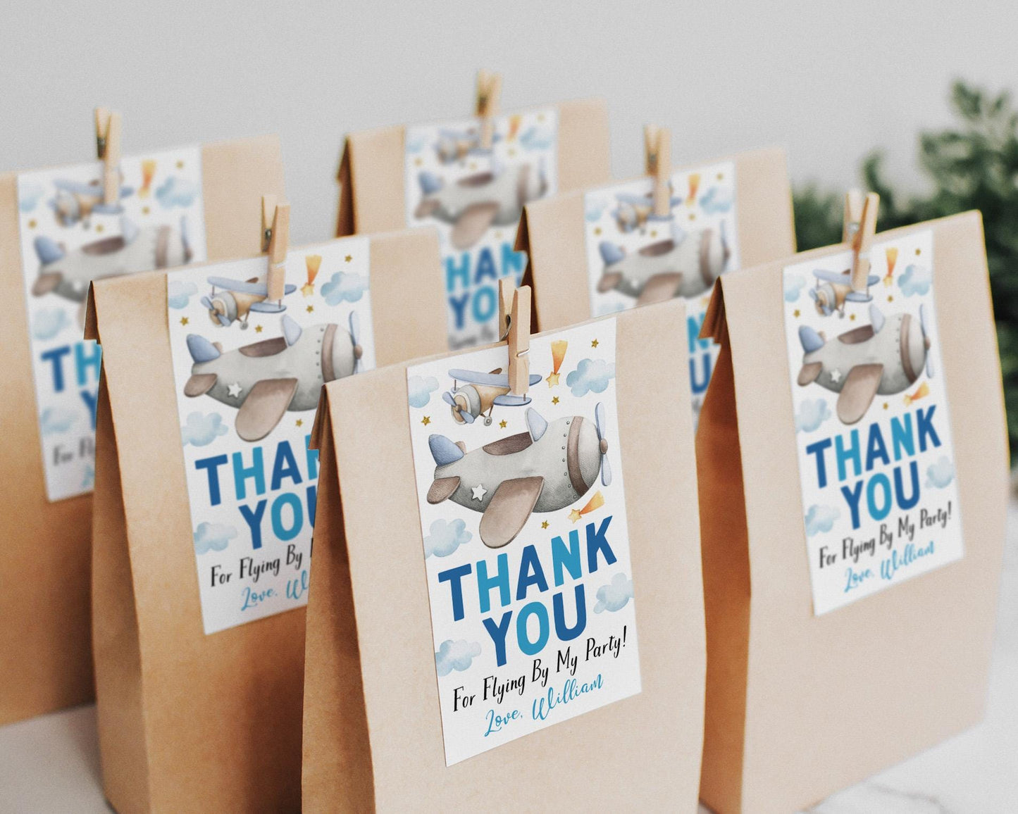 Airplane Birthday Party Favor Tags Editable Template, Boys Plane Theme Thank You Treat Bag, Thanks For Flying By Gift Tag Pilot Take Off