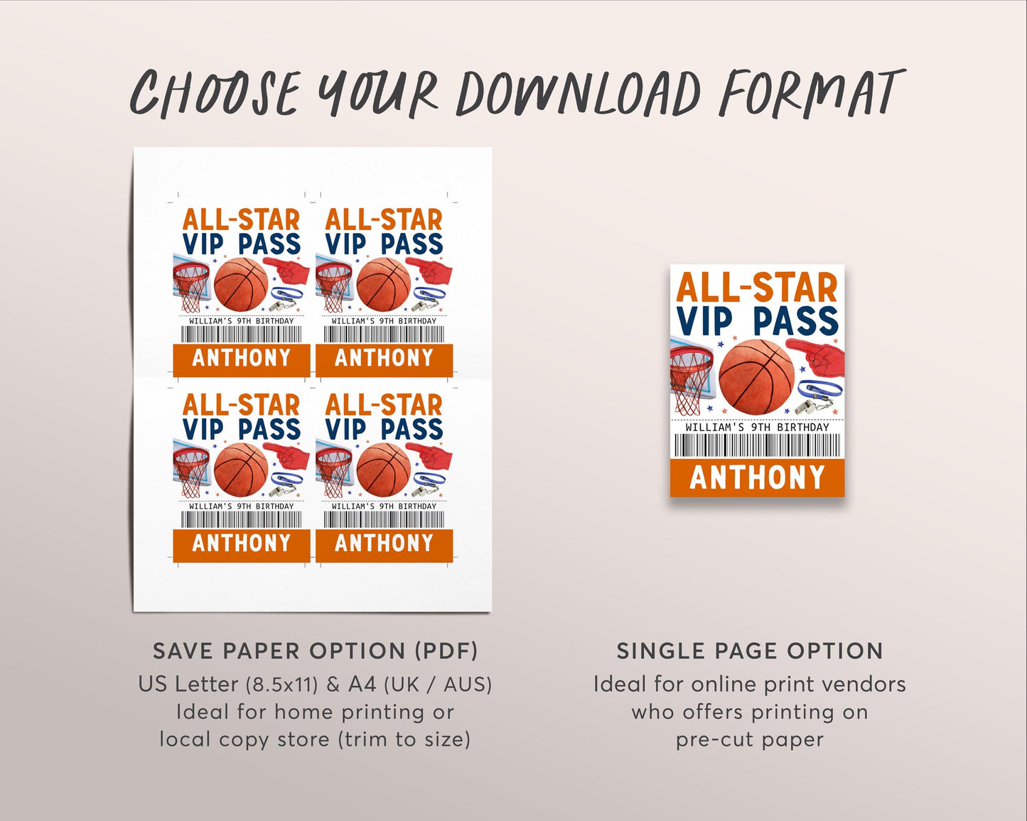 Basketball Birthday All Star VIP Pass Editable Template, Basketball Slam Dunk Party All Access Pass, Guest Name Tag Insert ID Badge Team