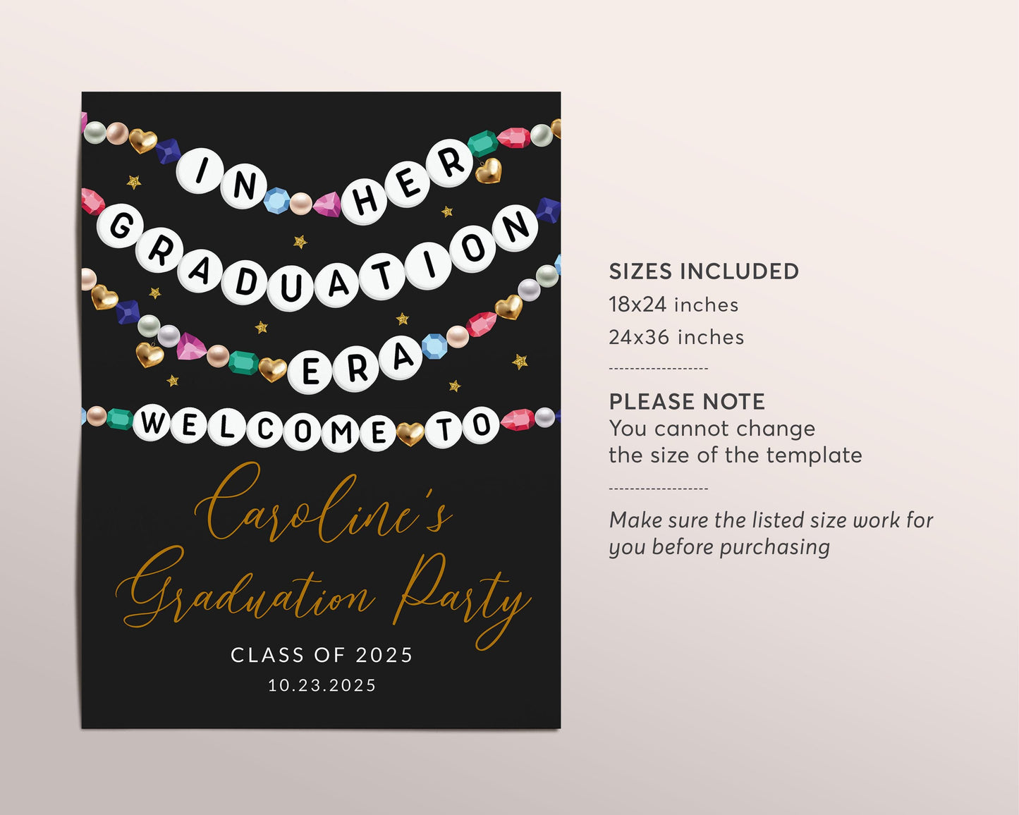 In My Graduation Era Welcome Sign Editable Template, Graduation Announcement Friendship Bracelet Party Poster, Eras Graduating Class School