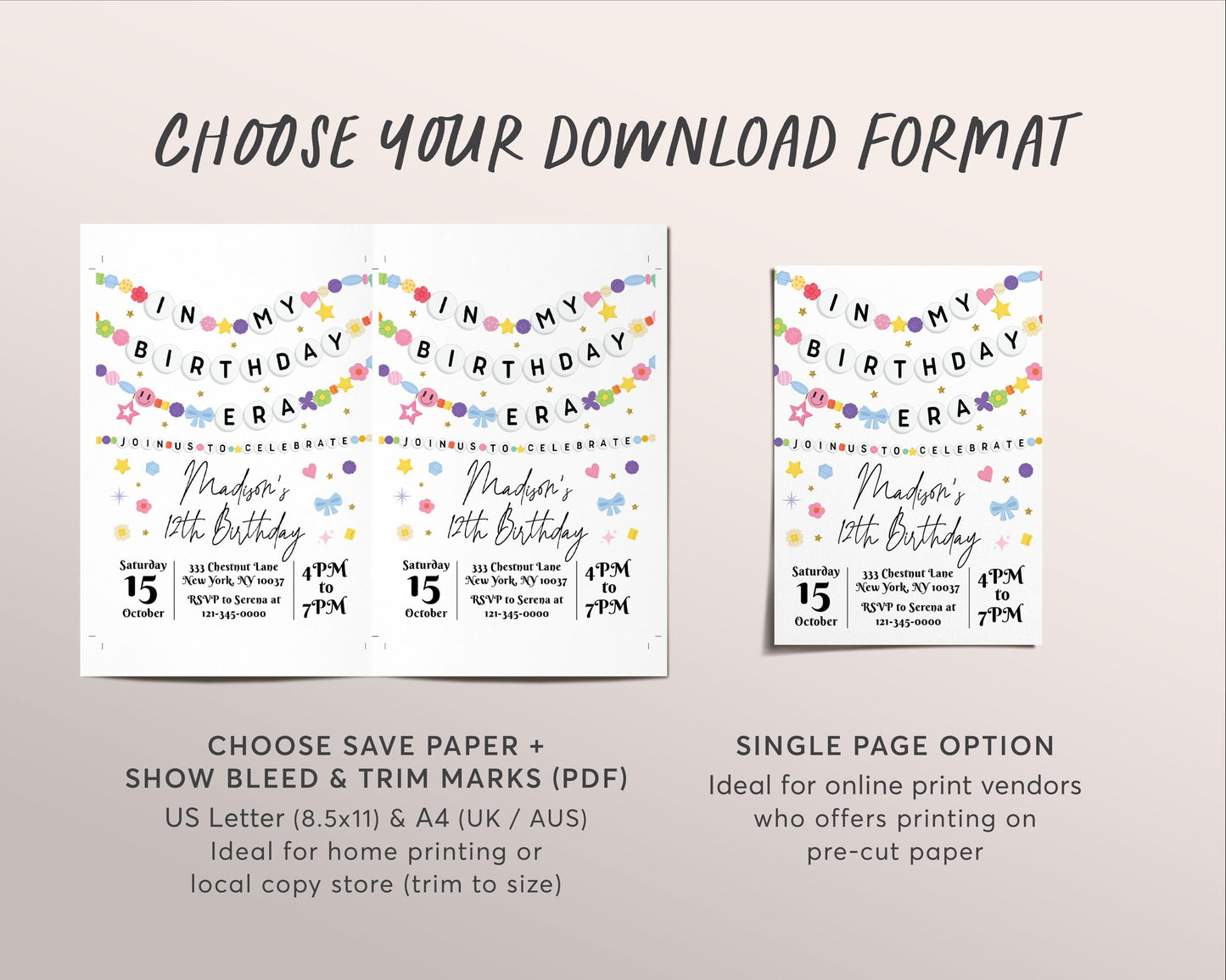In My Birthday Era Invitation Editable Template, Friendship Bracelet Party Invite, Kids Tween Teen Birthday Girl Eras Music Party Evite