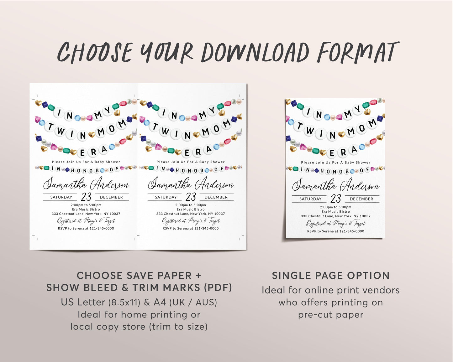 In My Twin Mom Era Baby Shower Invitation Editable Template, Friendship Bracelet Baby Sprinkle Party Invite, Eras New Mom To Be Party Evite