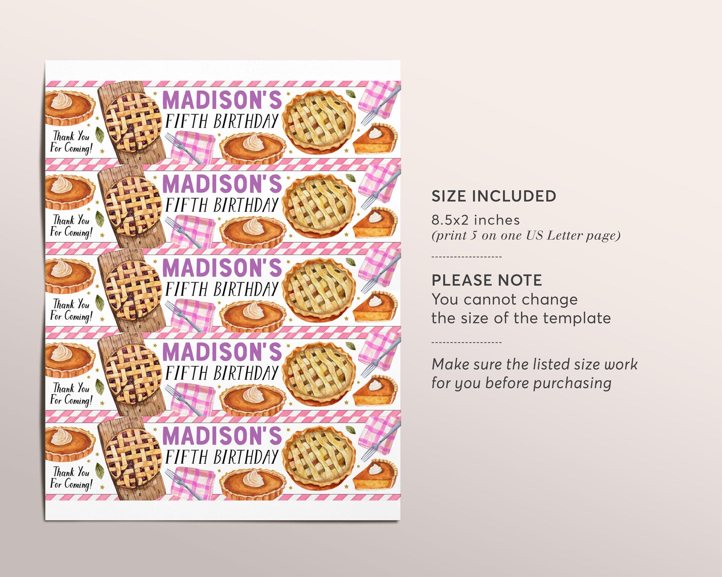 Pie Water Bottle Labels Editable Template, Girl Cutie Pie Birthday Party Bottle Wrapper Drink Tag, Fall Autumn Sweetie Pumpkin Pie Label