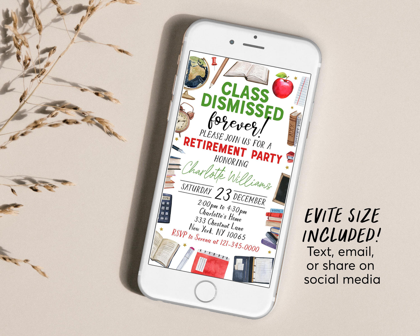 Teacher Retirement Invitation With Photo Editable Template, Class Dismissed Forever Party Invite, Principal Professor Retirement Celebration