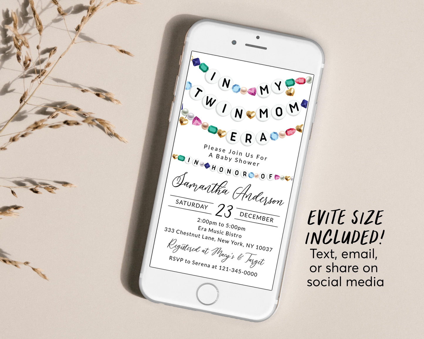 In My Twin Mom Era Baby Shower Invitation Editable Template, Friendship Bracelet Baby Sprinkle Party Invite, Eras New Mom To Be Party Evite