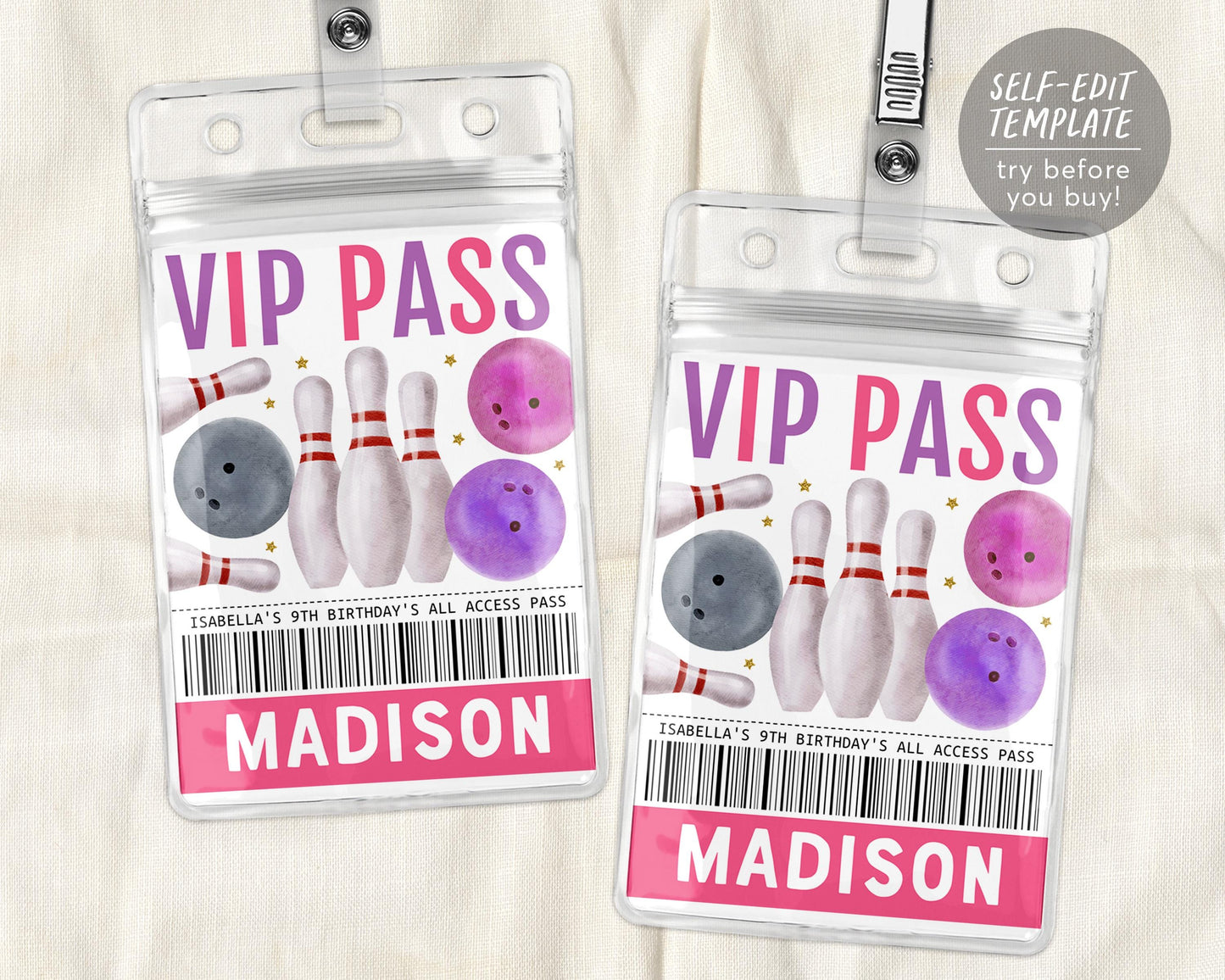 Bowling VIP Pass Editable Template