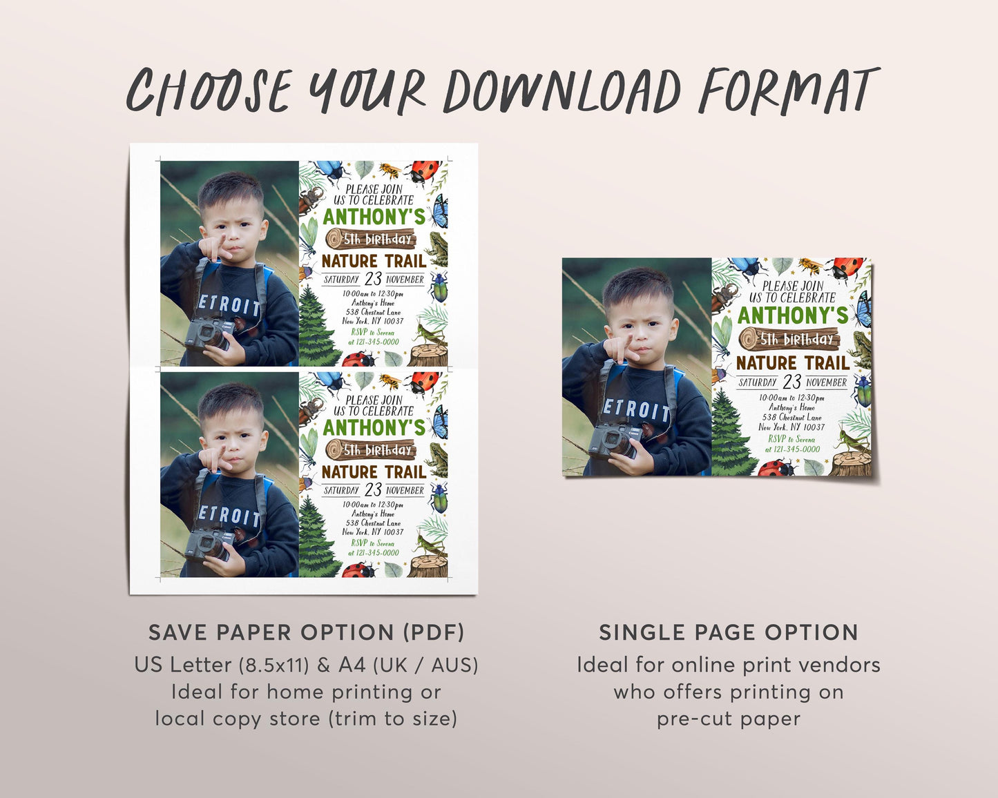 Nature Trail Birthday Invitation With Photo Editable Template, Outdoor Exploration Invite, Adventure Scavenger Hunt Woodland Forest Evite