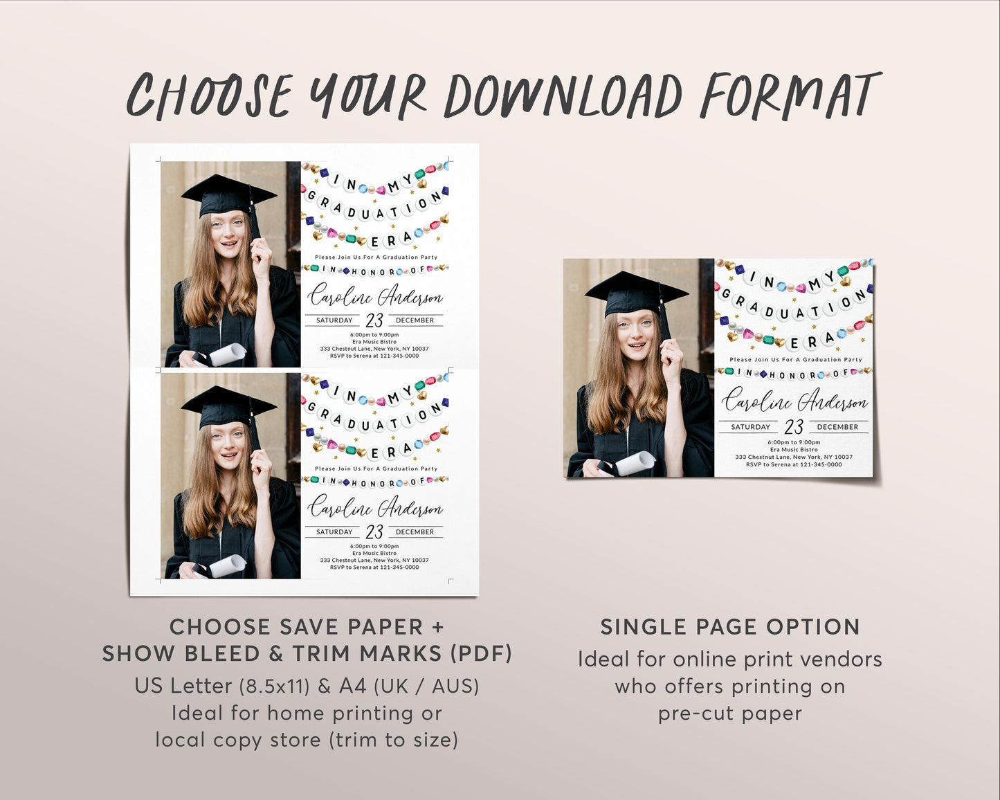 In My Graduation Era Invitation With Photo Editable Template, Graduation Announcement Friendship Bracelet Party Invite, Graduating Evite