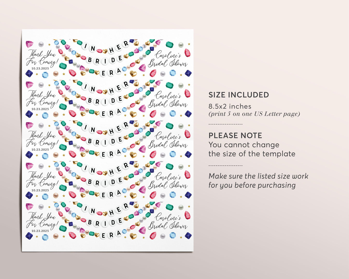 In Her Bride Era Bridal Shower Water Bottle Labels Editable Template, Eras Bachelorette Party Wrapper Drink Tags, Friendship Bracelet Wraps