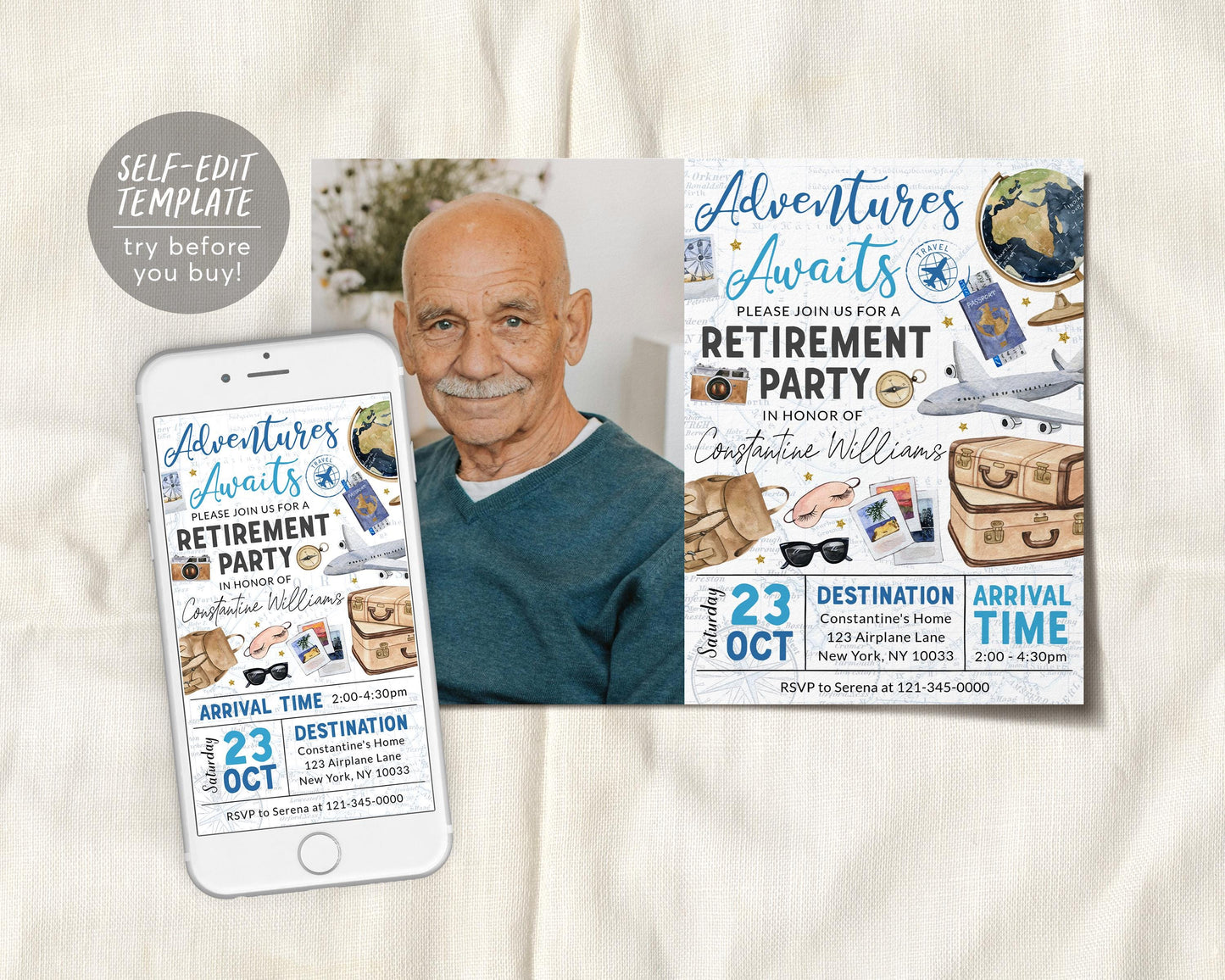 Travel Retirement Invitation With Photo Editable Template