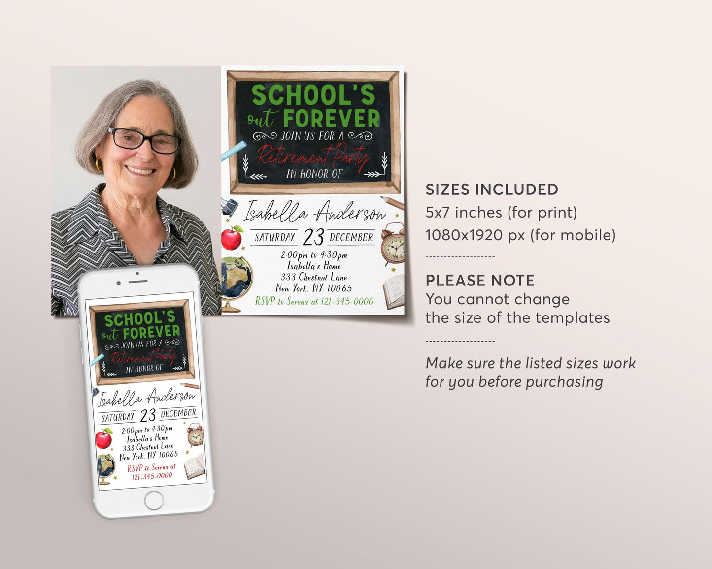 Teacher Retirement Invitation With Photo Editable Template, School's Out Forever Party Invite, Principal Professor Retirement Celebration