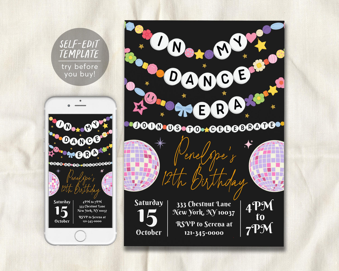 In My Dance Era Invitation Editable Template