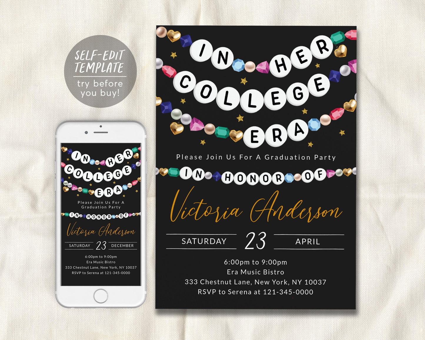 In Her College Era Birthday Invitation Editable Template