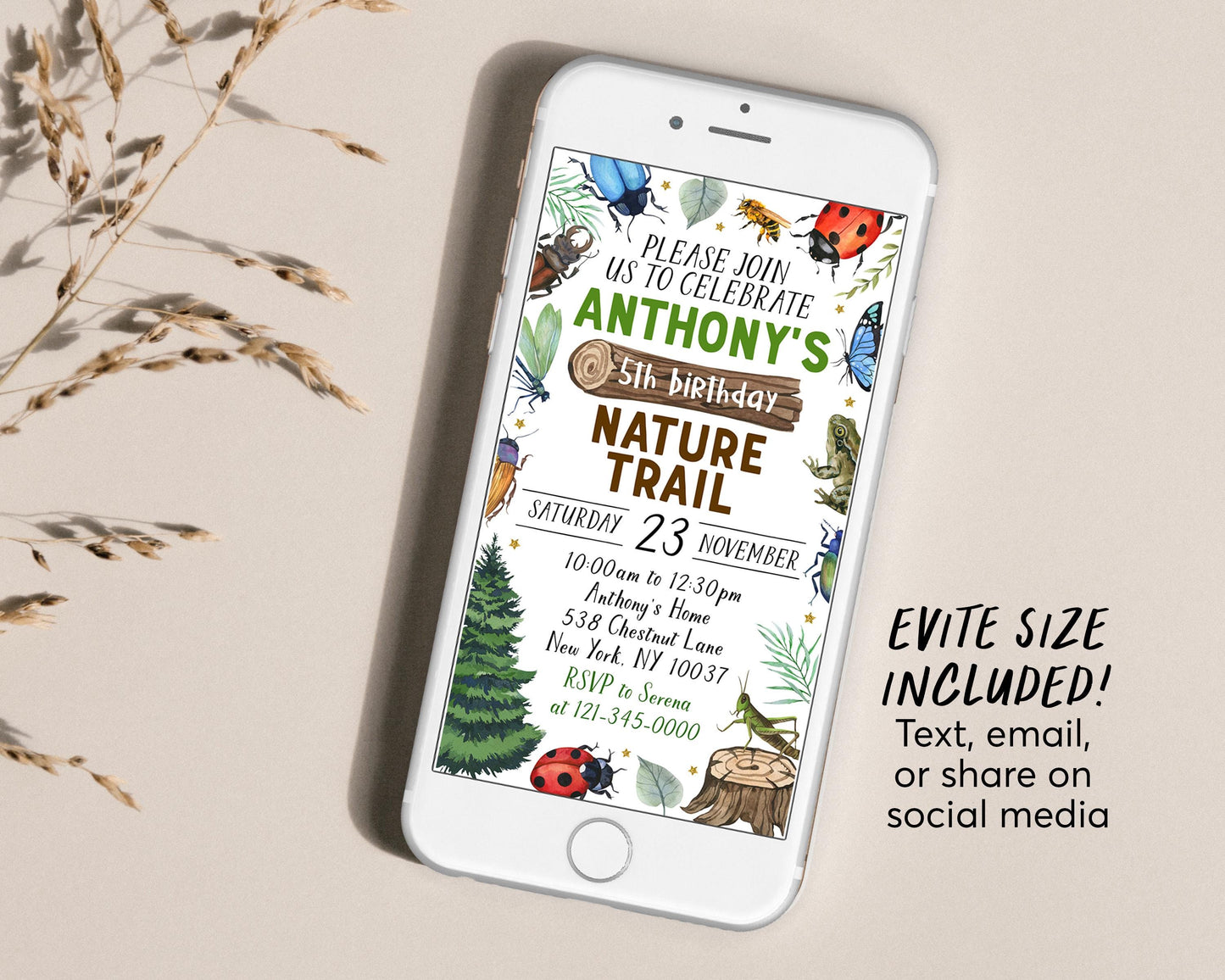Nature Trail Birthday Invitation With Photo Editable Template, Outdoor Exploration Invite, Adventure Scavenger Hunt Woodland Forest Evite