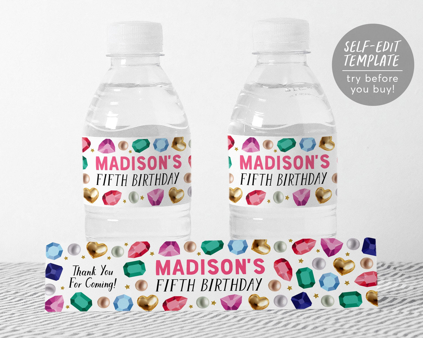 Gemstone Water Bottle Labels Editable Template
