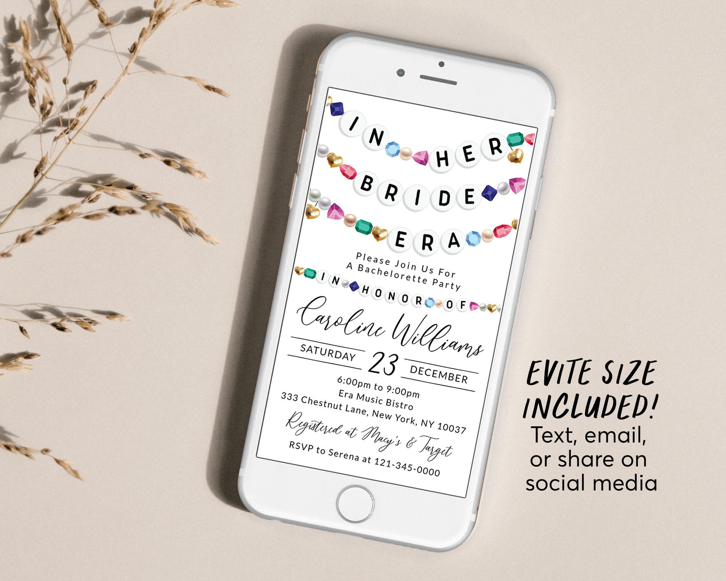 In Her Bride Era Invitation Editable Template, Eras Bridal Shower Party Invite, Bachelorette Party Friendship Bracelet Engaged Wedding Evite