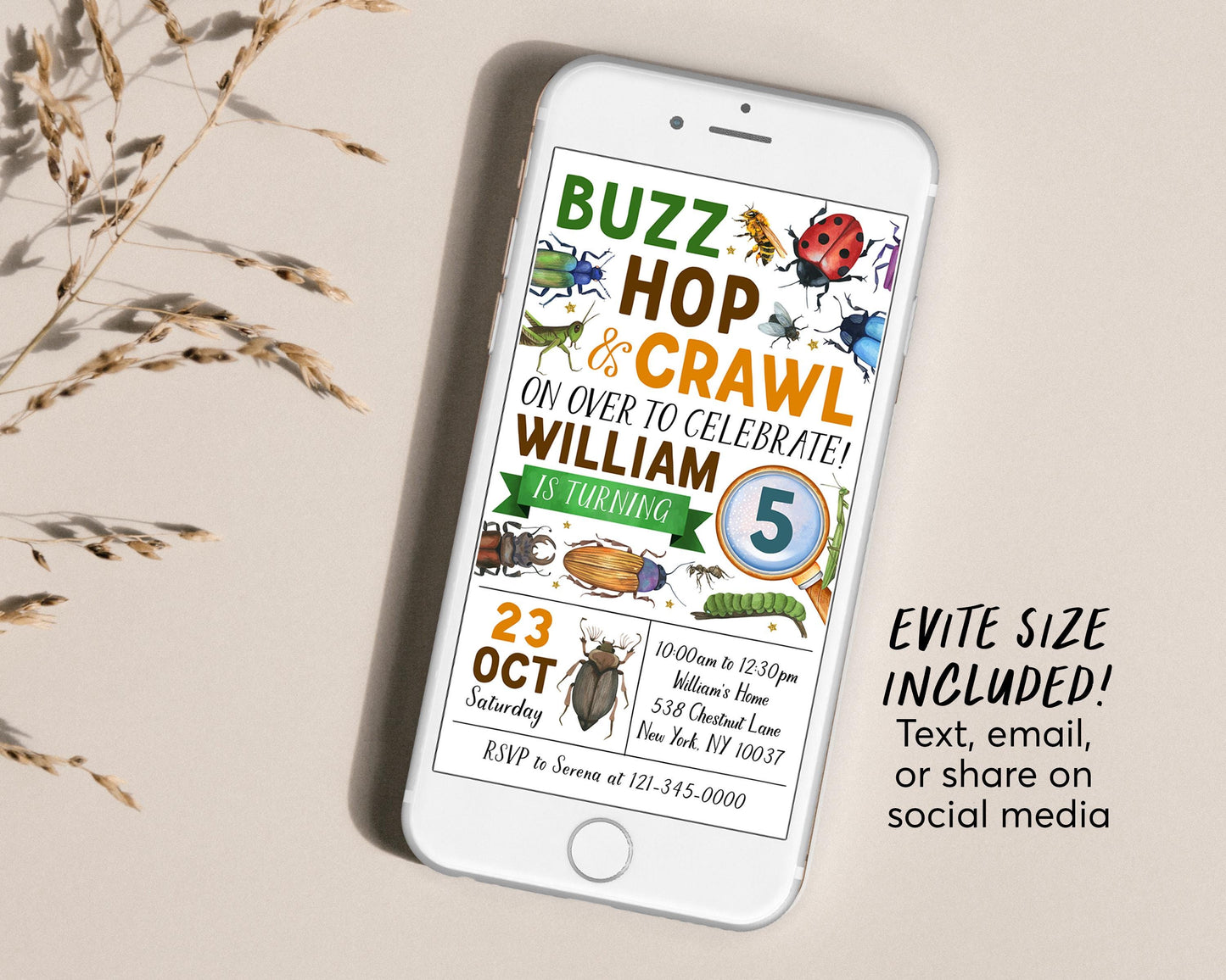 Insect Bugs Birthday Invitation With Photo Editable Template, Boy Buzz Hop Crawl Party Invite, Kids Bugging Out Beetle Bug Hunt Garden Evite