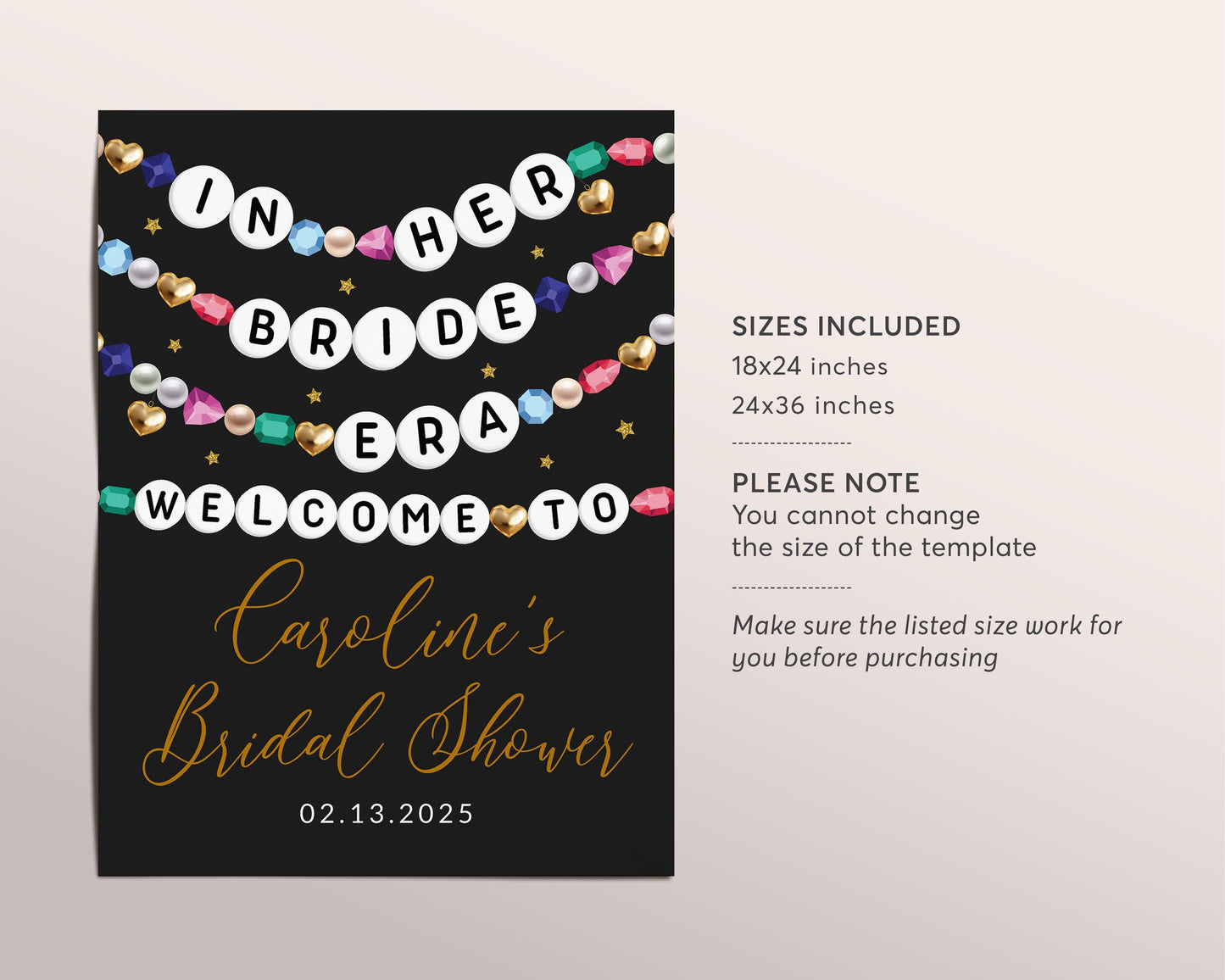In Her Bride Era Bridal Shower Welcome Sign Editable Template, Bachelorette Party Friendship Bracelet Poster, Eras Engaged Wedding Board