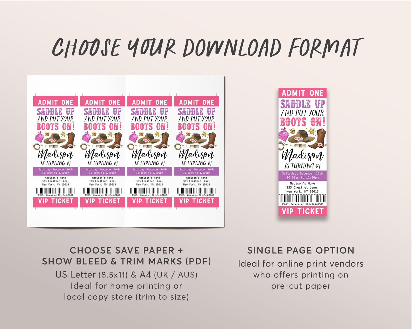 Rodeo Birthday Ticket Invitation Editable Template, Cowgirl Country Western Wild West Party Invite, Boy Saddle Up Ranch Southwestern Evite