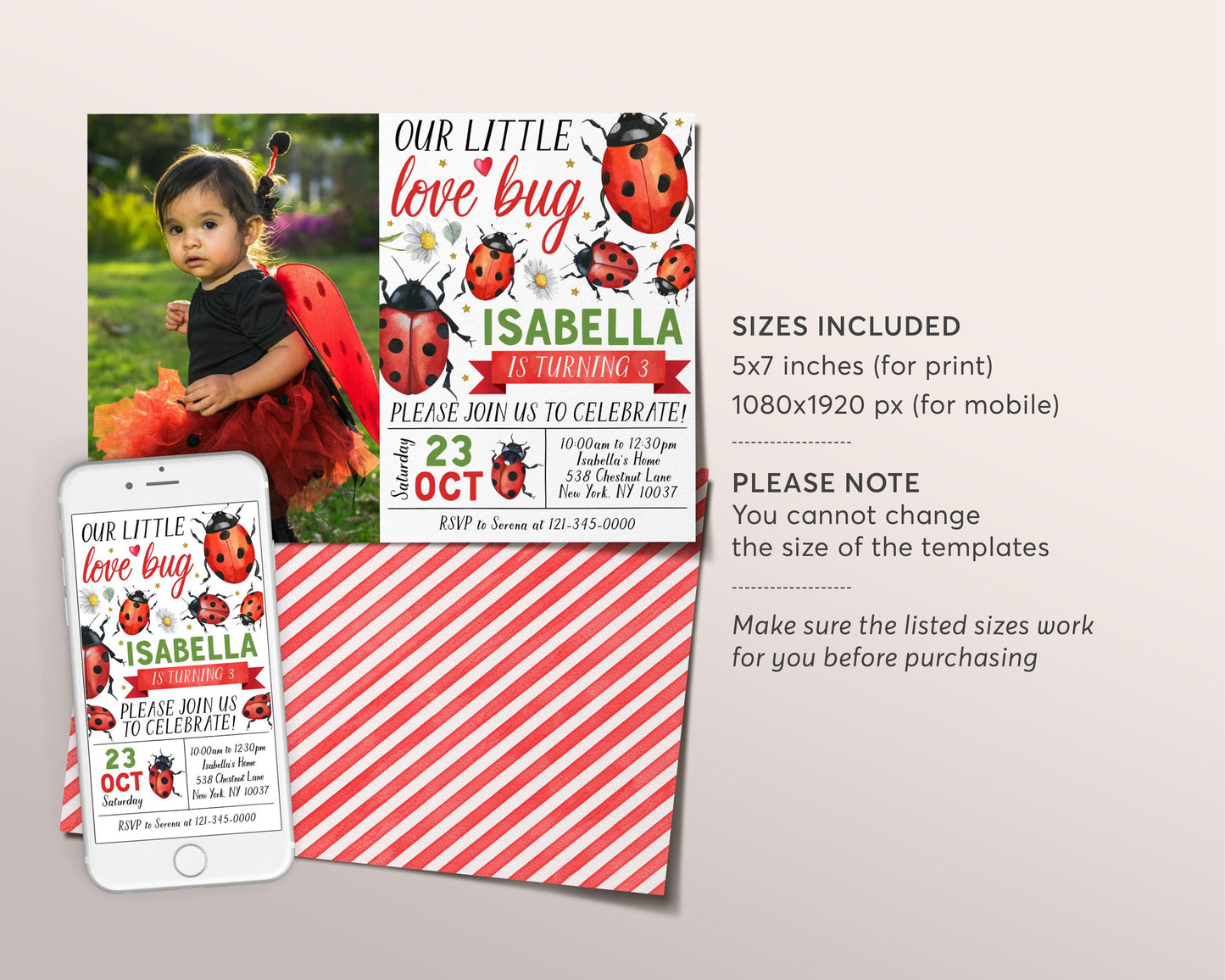 Ladybug Birthday Invitation With Photo Editable Template, Girl Our Little Love Bug Party Invite, Kids Lady Bug Hunt Garden Nature Evite