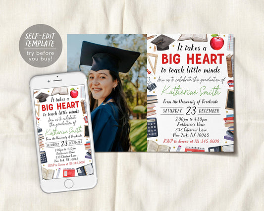 Teacher Graduation Invitation With Photo Editable Template