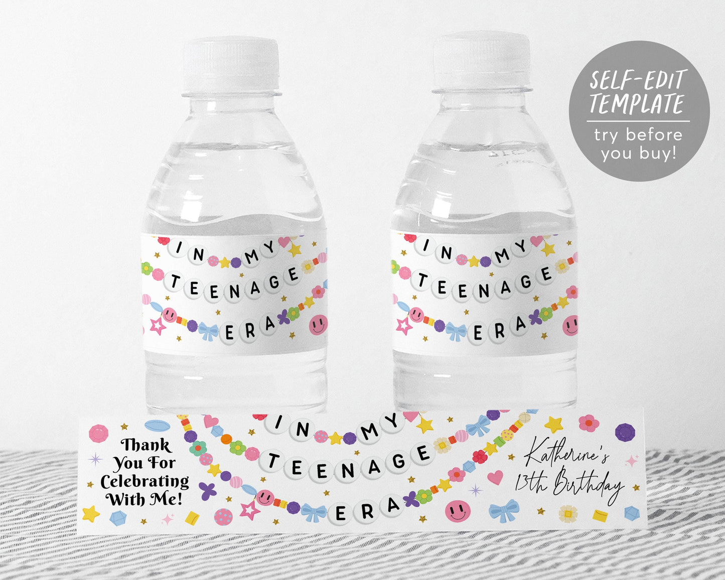 In My Teenage Era Water Bottle Labels Editable Template