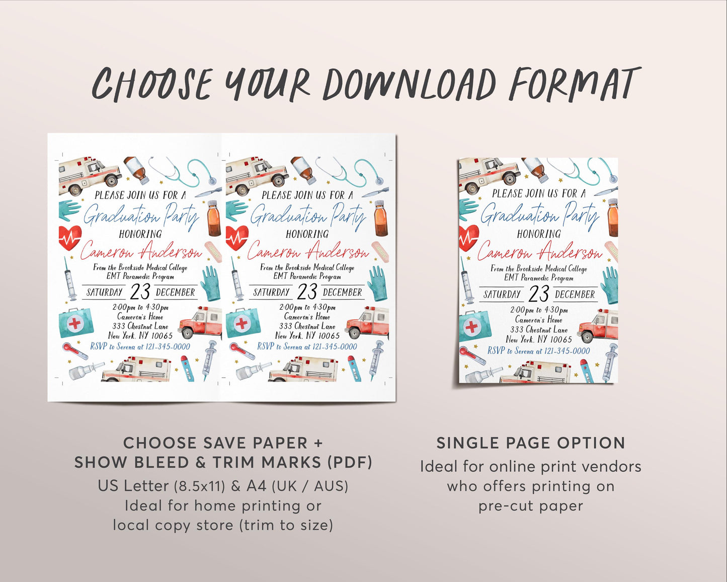 Paramedic EMT Graduation Invitation Editable Template, EMT Certification Grad Announcement Party Invite, Emergency Medical Technician Evite