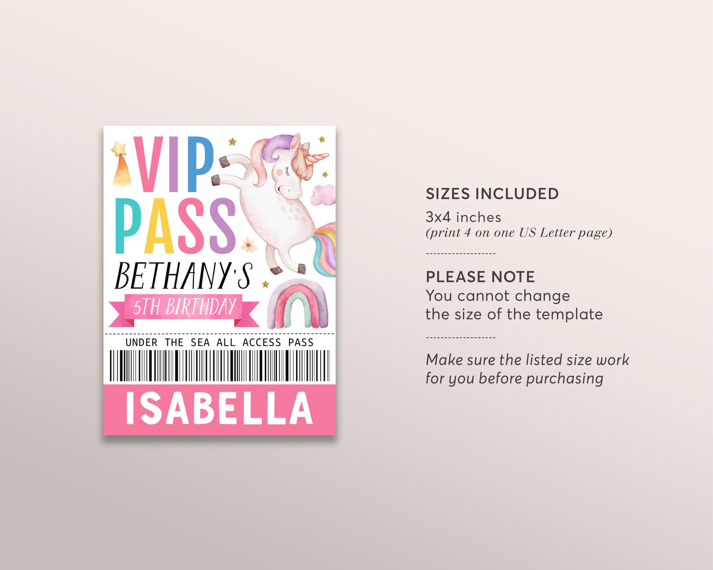 Unicorn Birthday VIP Pass Editable Template, Unicorns Rainbow Party All Access Pass, Magical Day Shooting Star Name Insert, ID Badge Lanyard