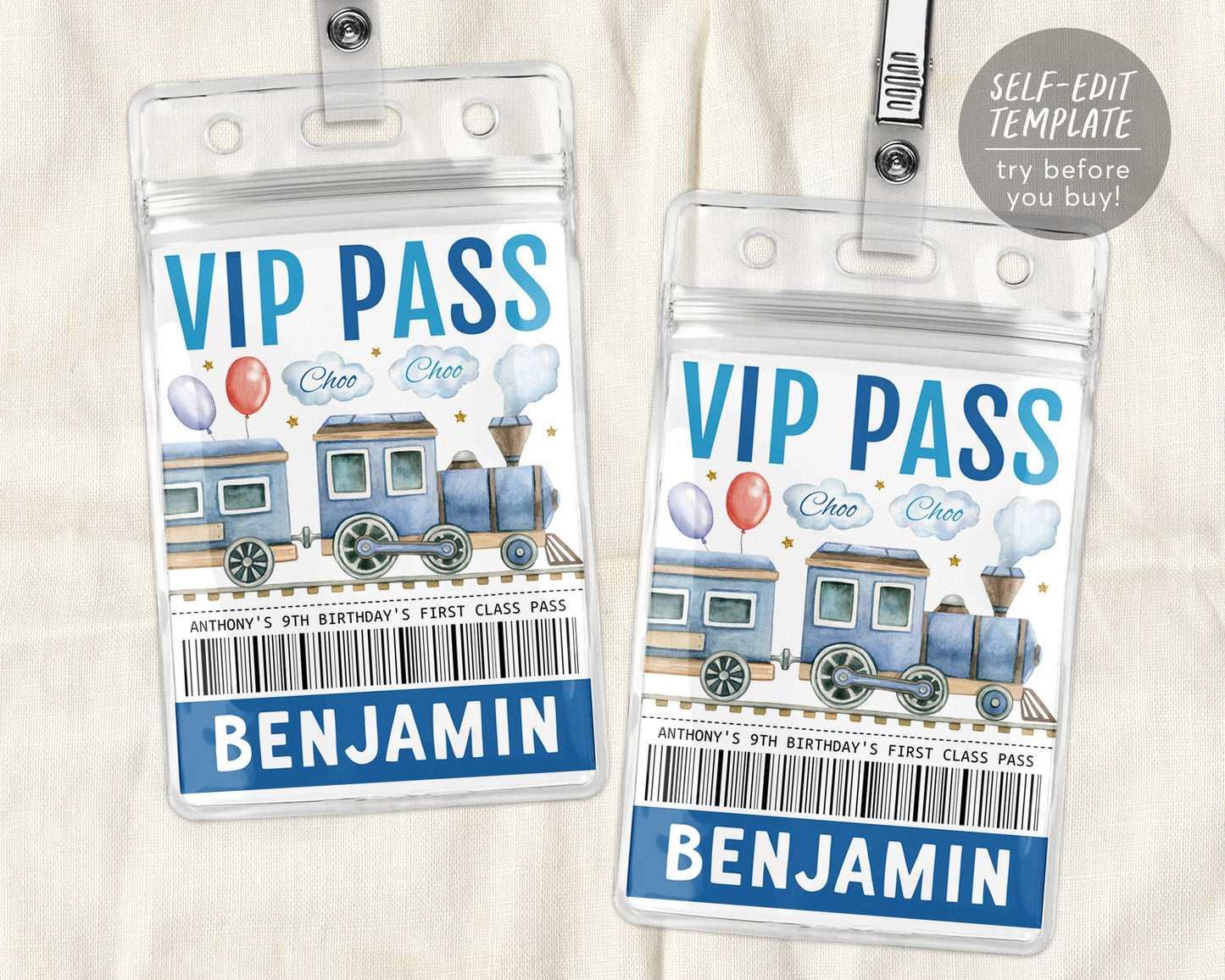Train Birthday VIP Pass Editable Template