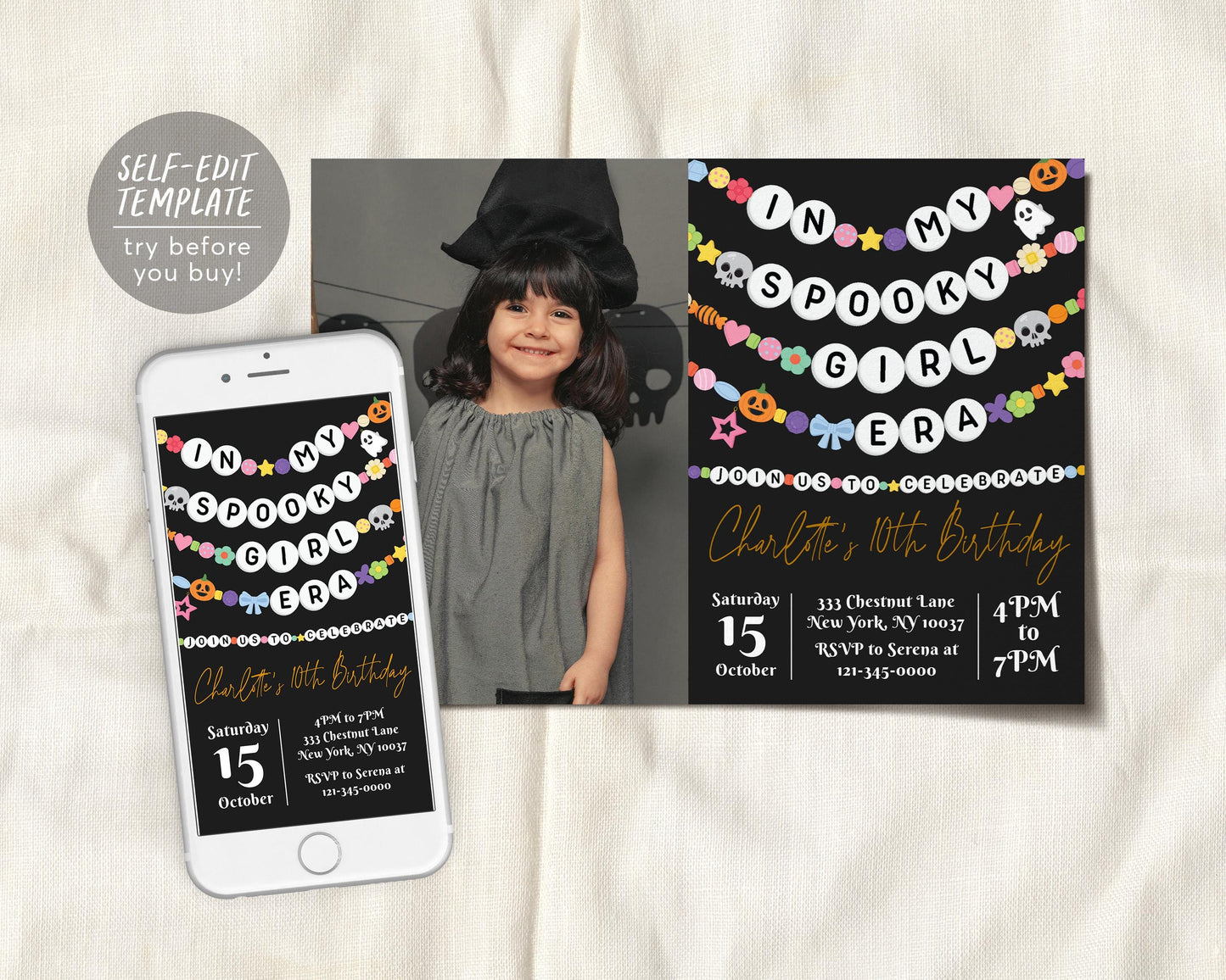 In My Spooky Girl Era Birthday Invitation With Photo Editable Template