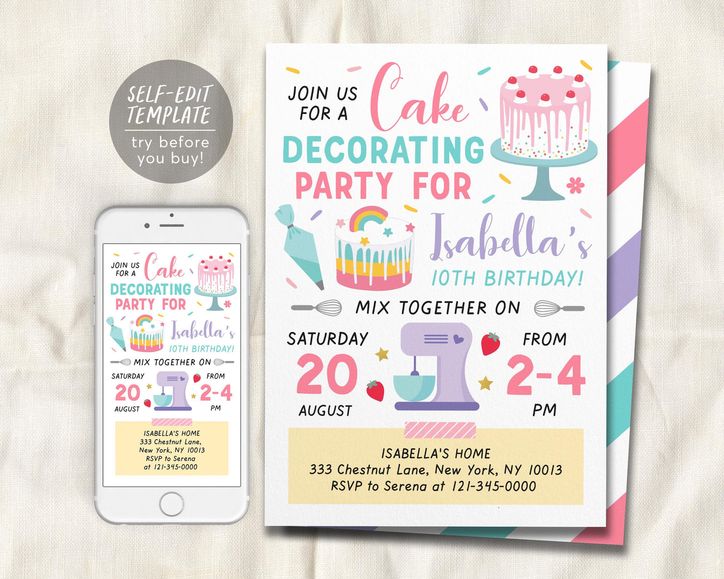 Cake Decorating Birthday Party Invitation Editable Template
