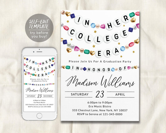 In My College Era Birthday Invitation Editable Template