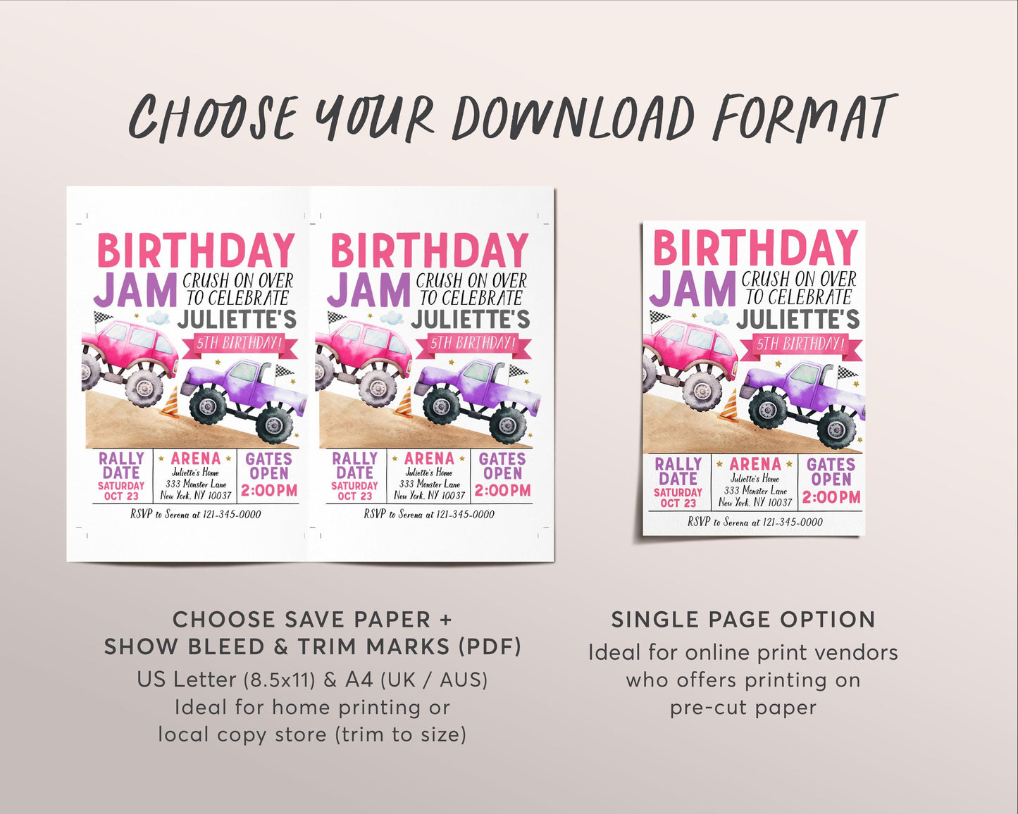 Birthday Monster Jam Birthday Invitation Editable Template, Girl Monster Truck Party Invite, Monster Truck Bash Crush On Over Evite Any Age