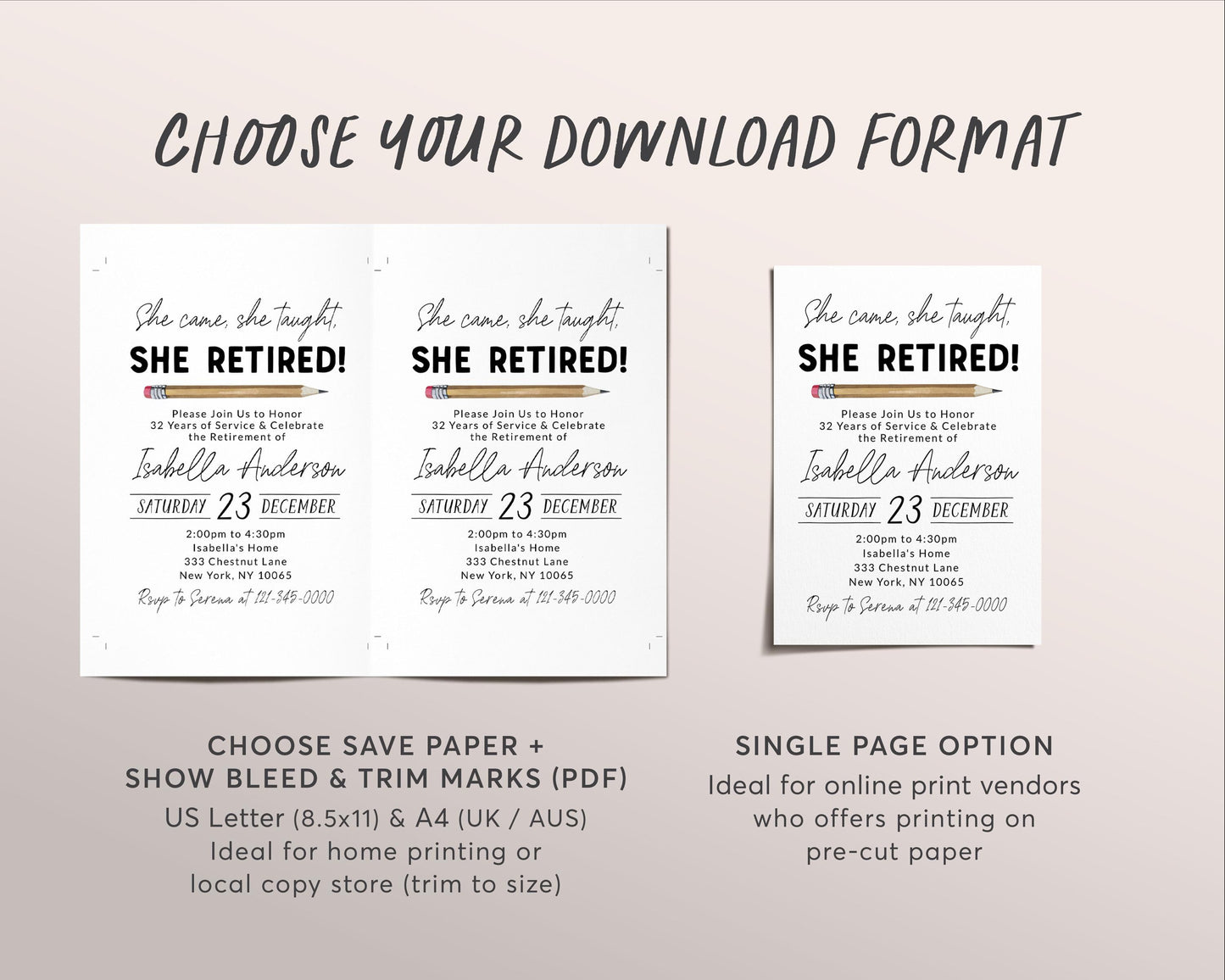 Teacher Retirement Party Invitation Editable Template, She Came She Taught She Retired Party Invite, Surprise Elementary Retirement Evite