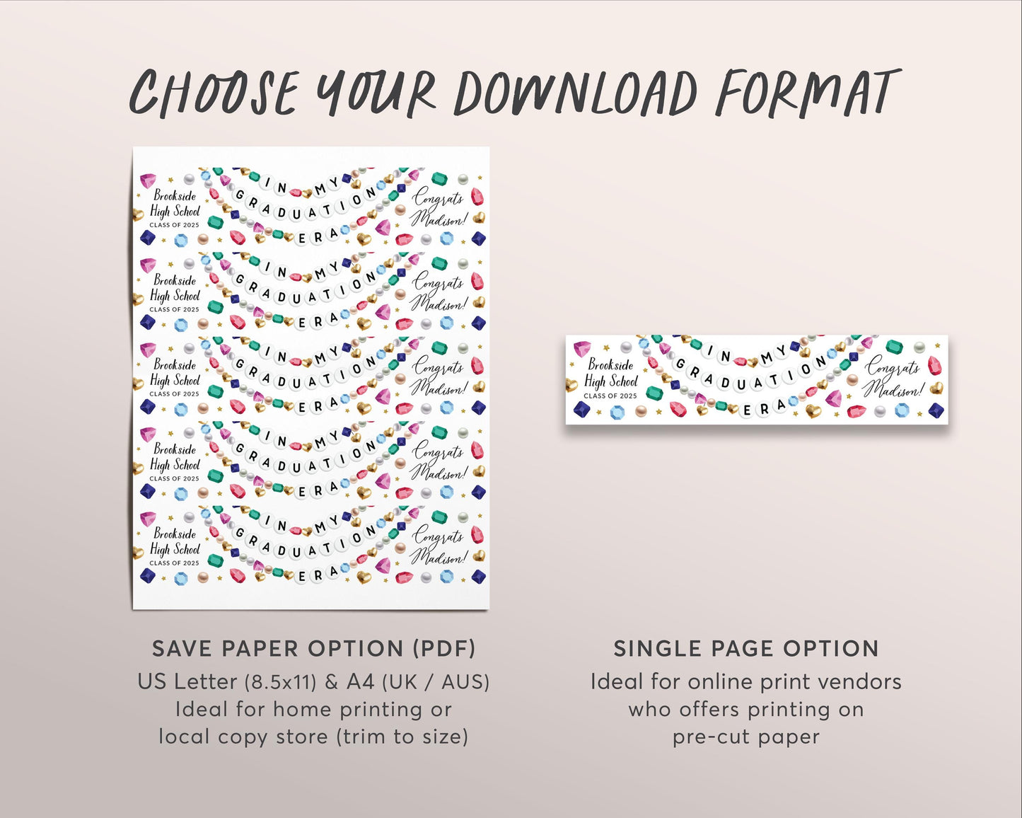 Graduation Era Water Bottle Labels Editable Template, Graduate Friendship Bracelet Party Wrapper Drink Tag Eras Graduating Class School Wrap