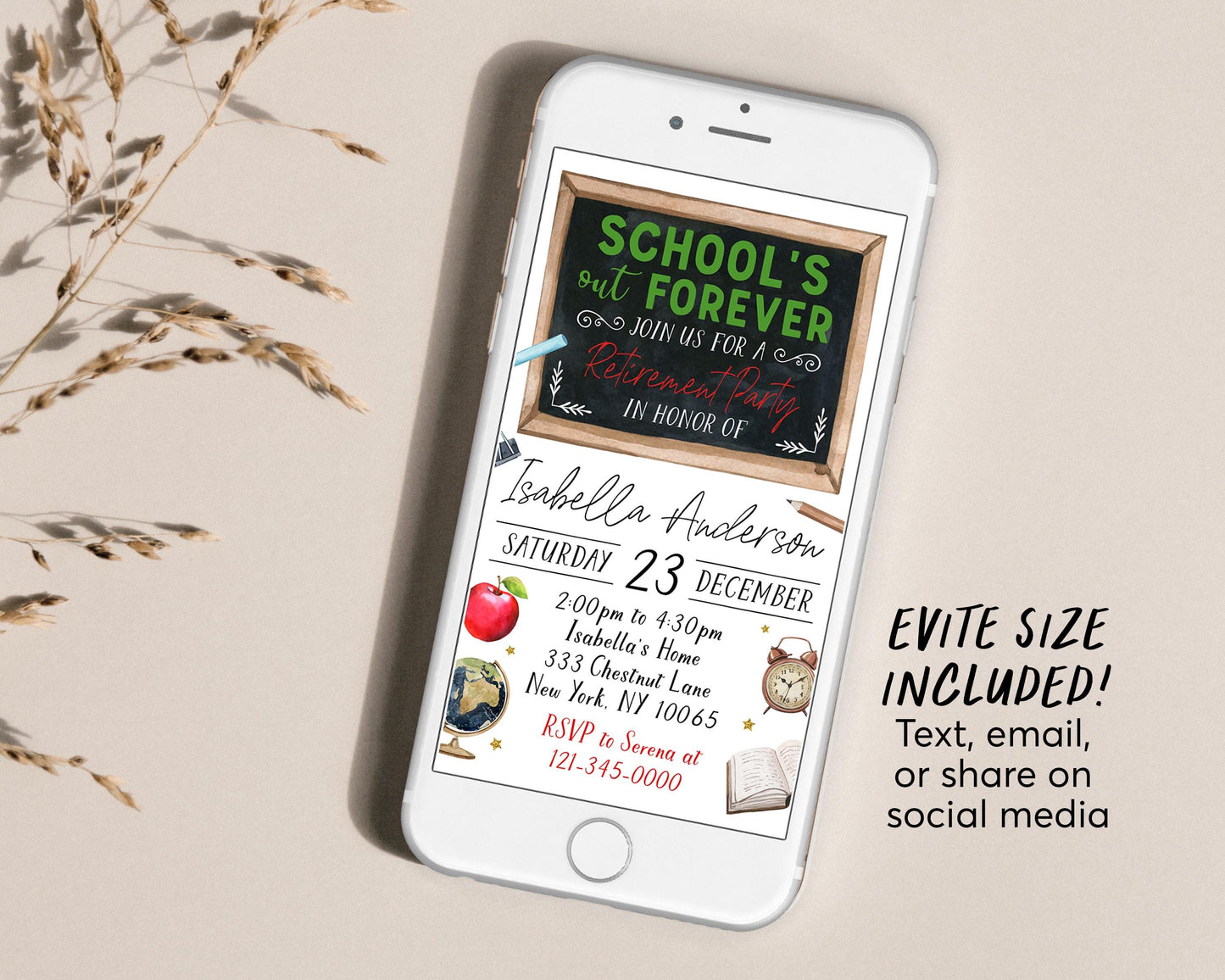 Teacher Retirement Invitation With Photo Editable Template, School's Out Forever Party Invite, Principal Professor Retirement Celebration