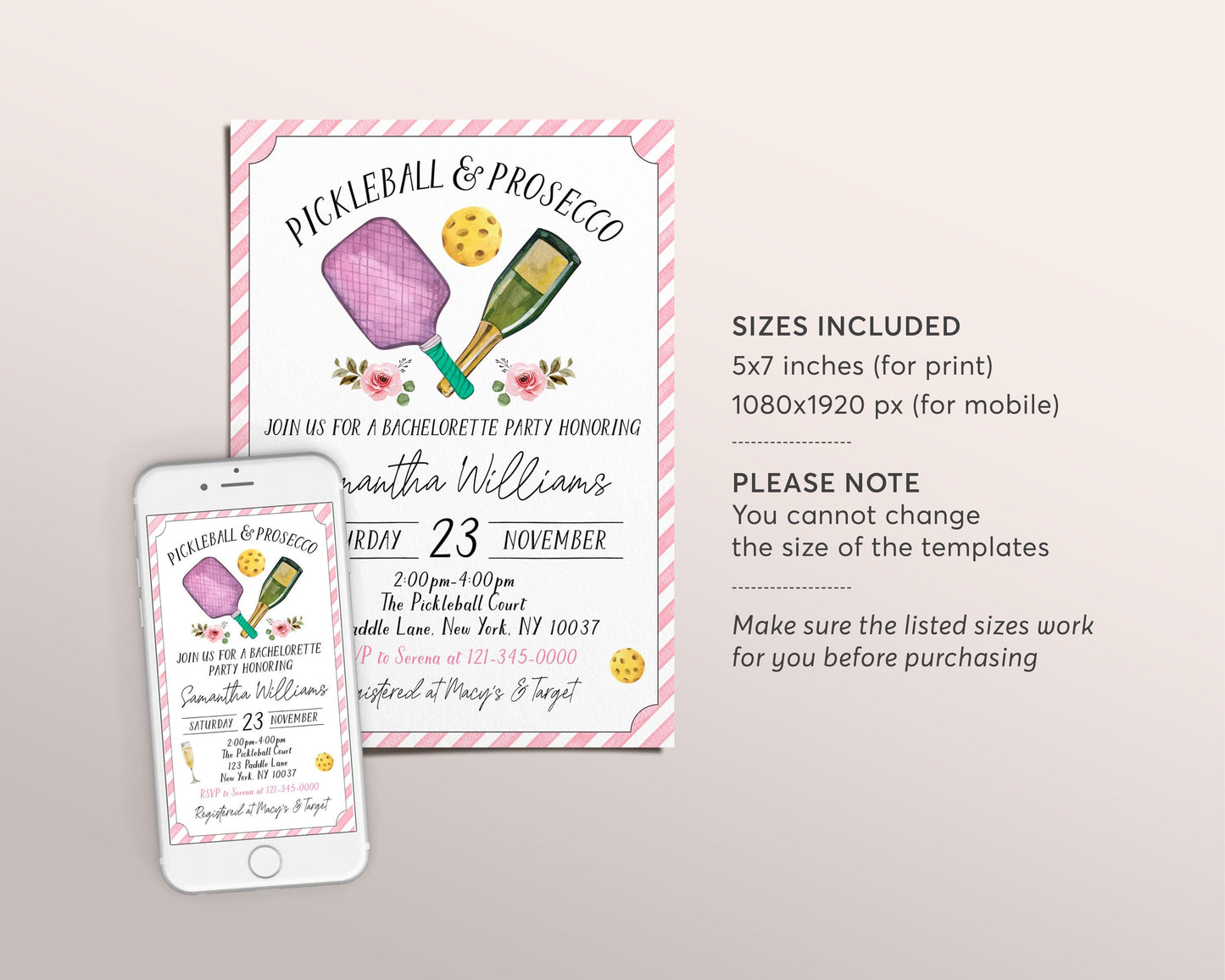 Pickleball and Prosecco Bachelorette Party Invitation Editable Template, Pickle Ball Theme Bridal Shower Invite, Pickle Ball Theme Evite