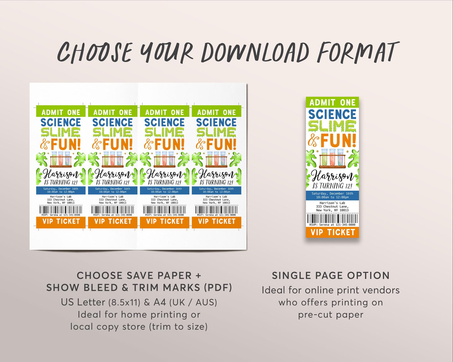 Science Slime Birthday Ticket Invitation Editable Template, Boy Scientist Slime Experiment Party Invite, Kids Slime Science Lab Party Evite