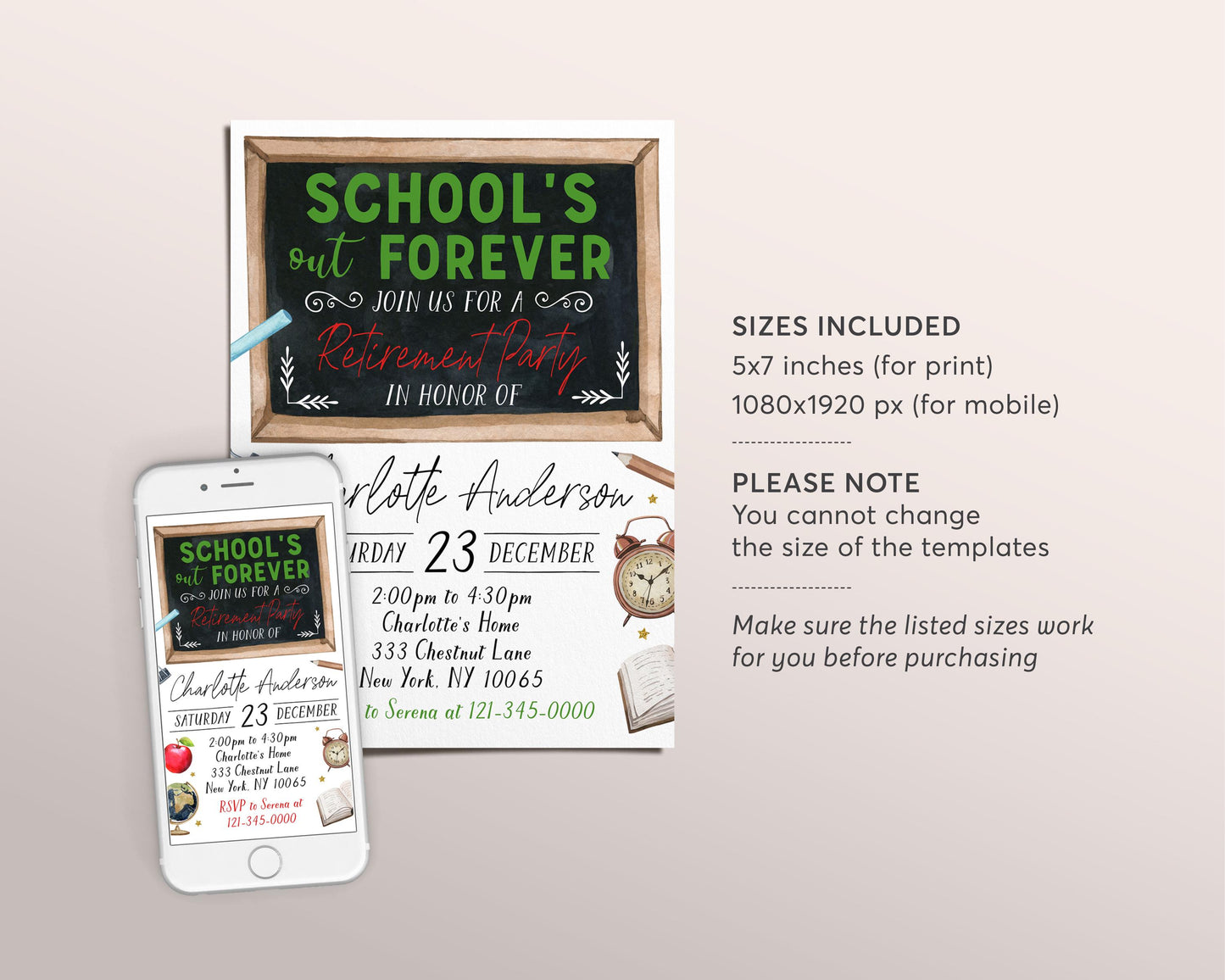 Teacher Retirement Invitation Editable Template, School's Out Forever Party Invite, Principal Professor Surprise Retirement Celebration