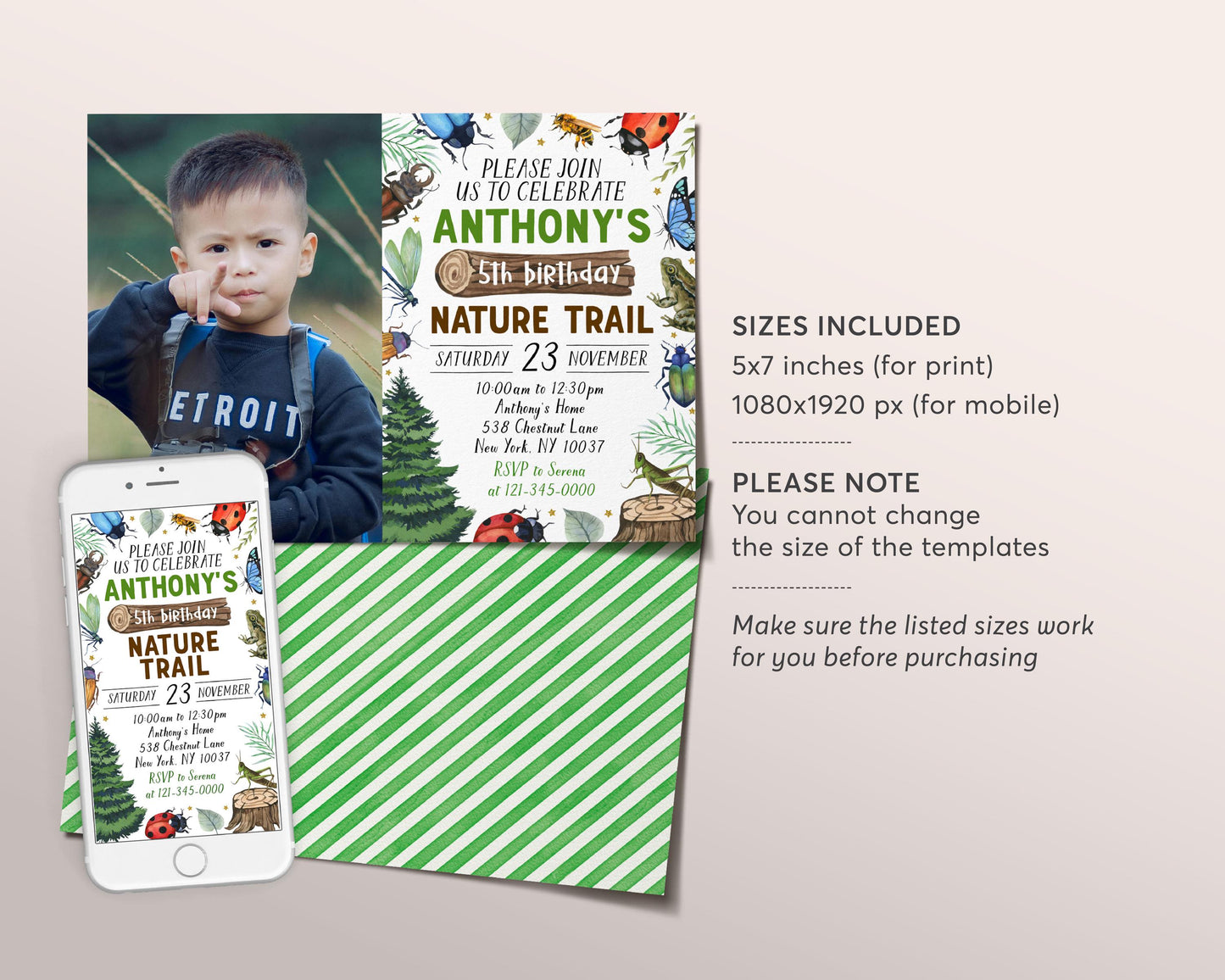 Nature Trail Birthday Invitation With Photo Editable Template, Outdoor Exploration Invite, Adventure Scavenger Hunt Woodland Forest Evite