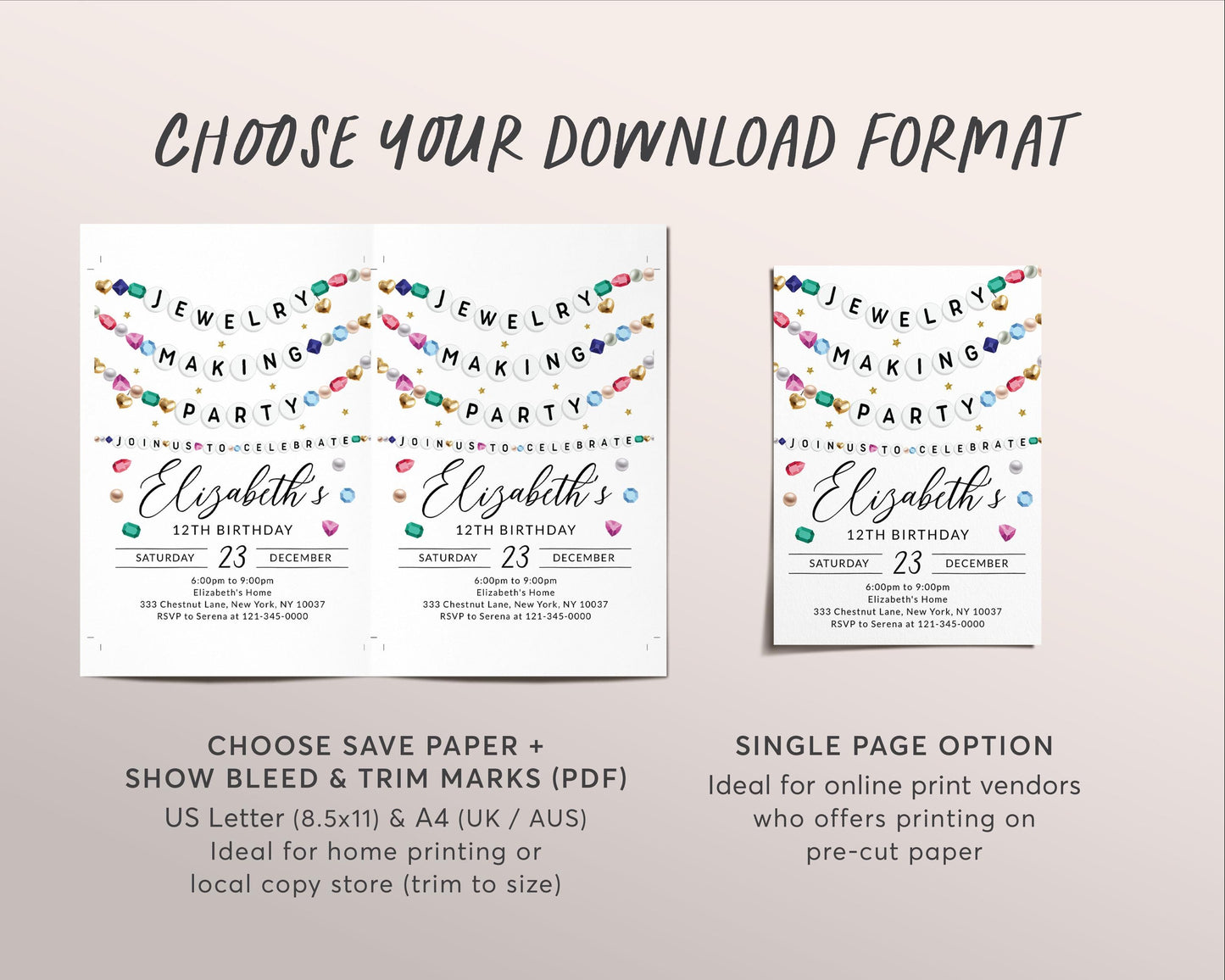 Jewelry Making Party Birthday Invitation Editable Template, Bracelet Making Workshop Party Invite, Friendship Bracelet Beads Gems Evite