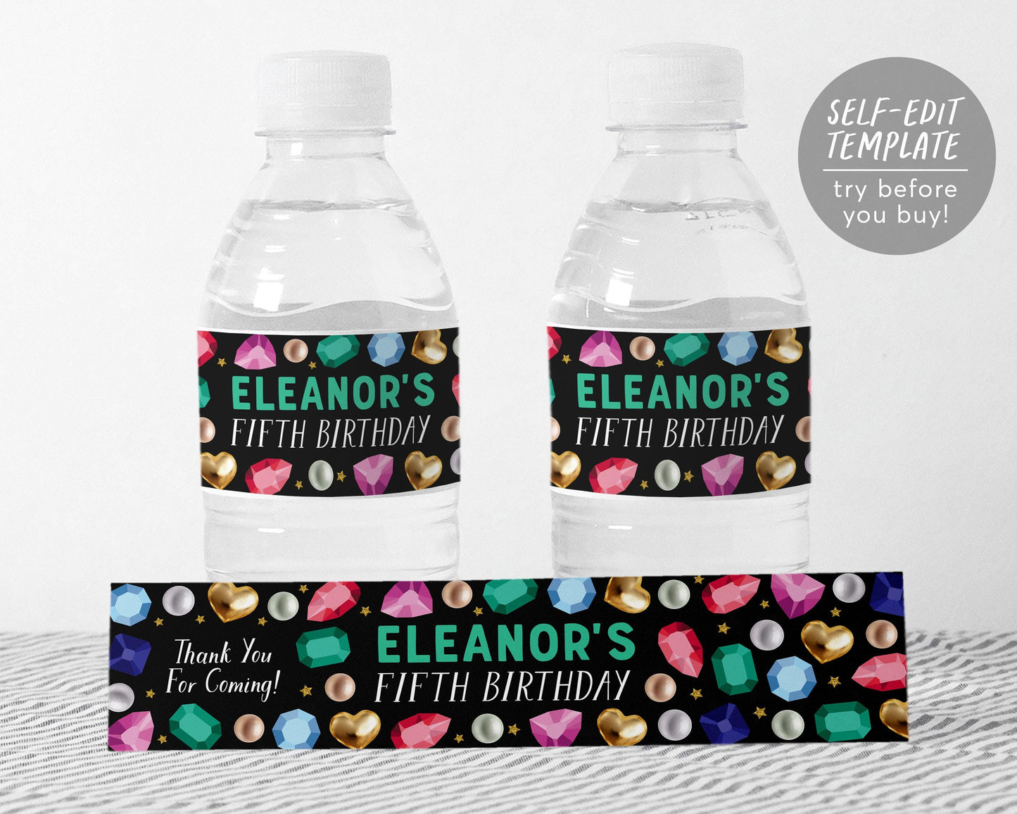 Gemstone Water Bottle Labels Editable Template